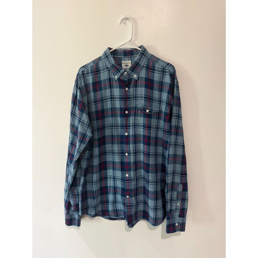 Old Navy Slim Fit Plaid Shirt Blue Red Size XL